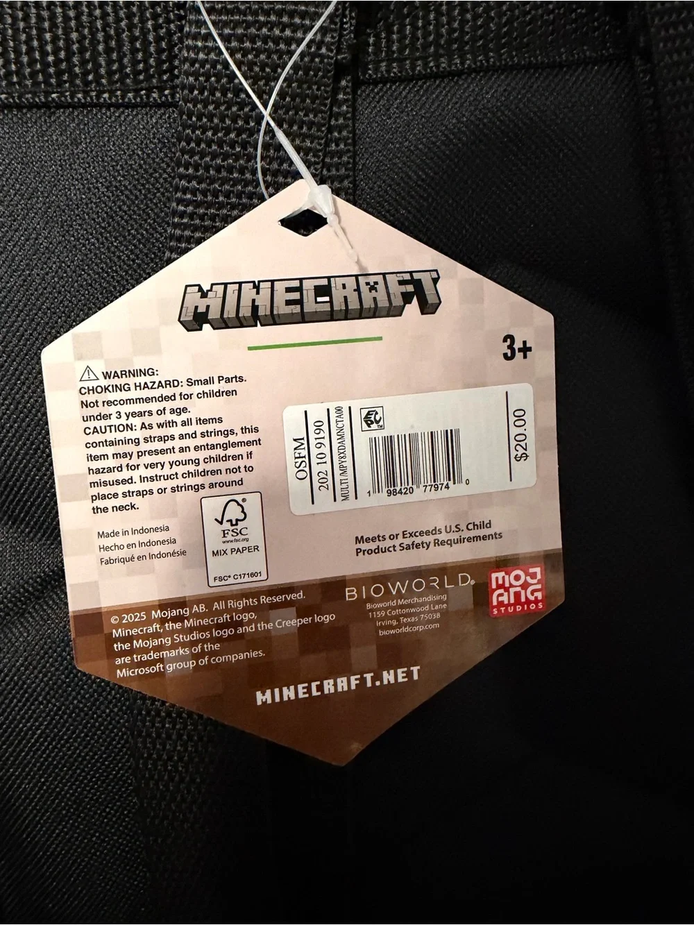 Brand New with Tags Kids Minecraft Green & Black Creeper Backpack